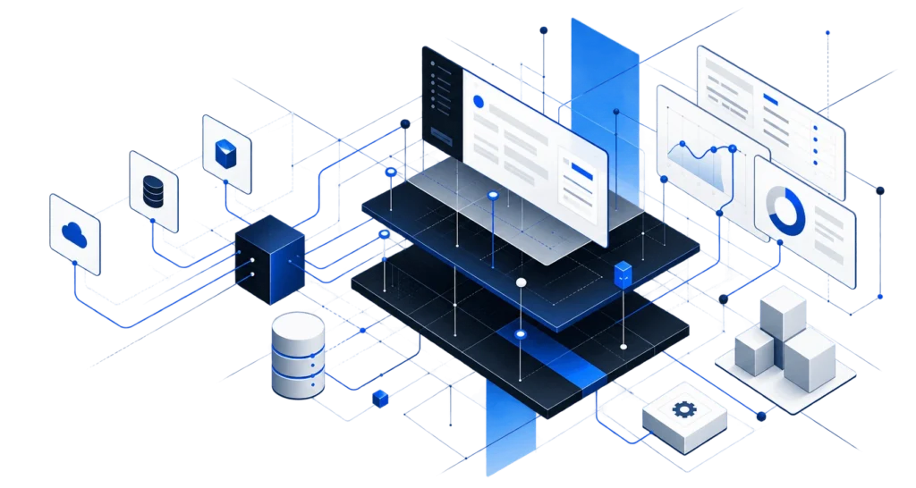Connected web application systems and data illustrated as a technical architecture