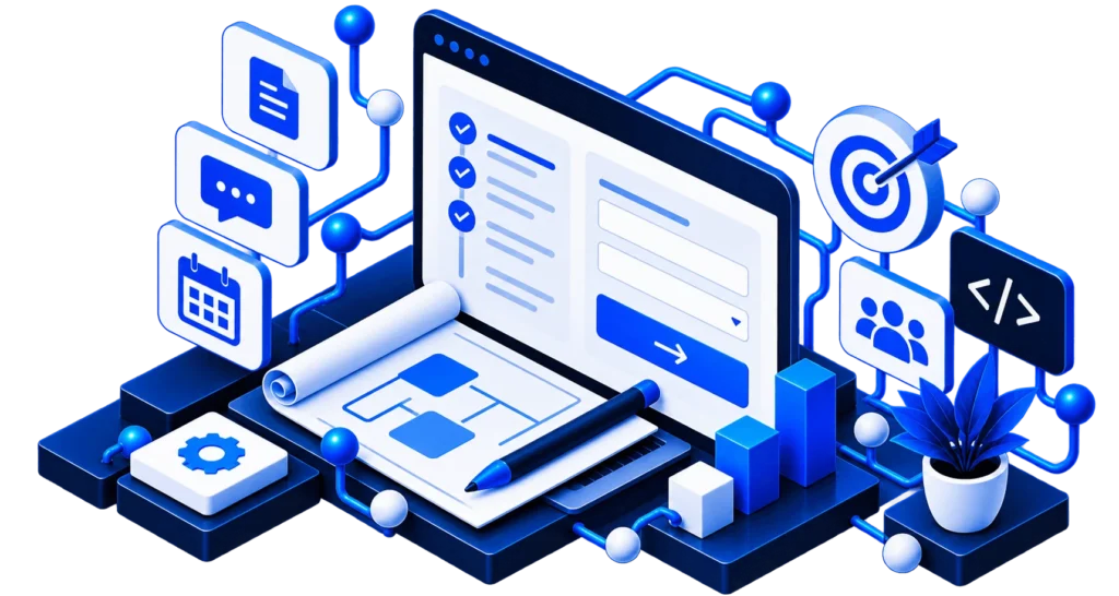 Software project planning illustrated with requirements, workflows, code, and technical architecture